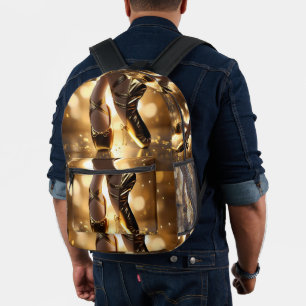Golden Elegance: Ballerina Shoes on Gold Bokeh Printed Backpack