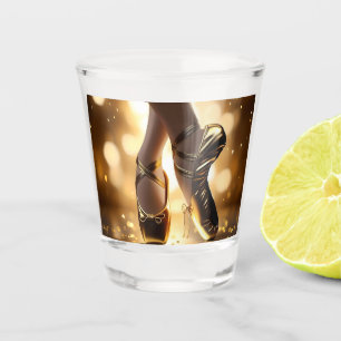 Golden Elegance: Ballerina Shoes on Gold Bokeh Shot Glass