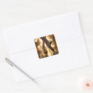 Golden Elegance: Ballerina Shoes on Gold Bokeh Square Sticker