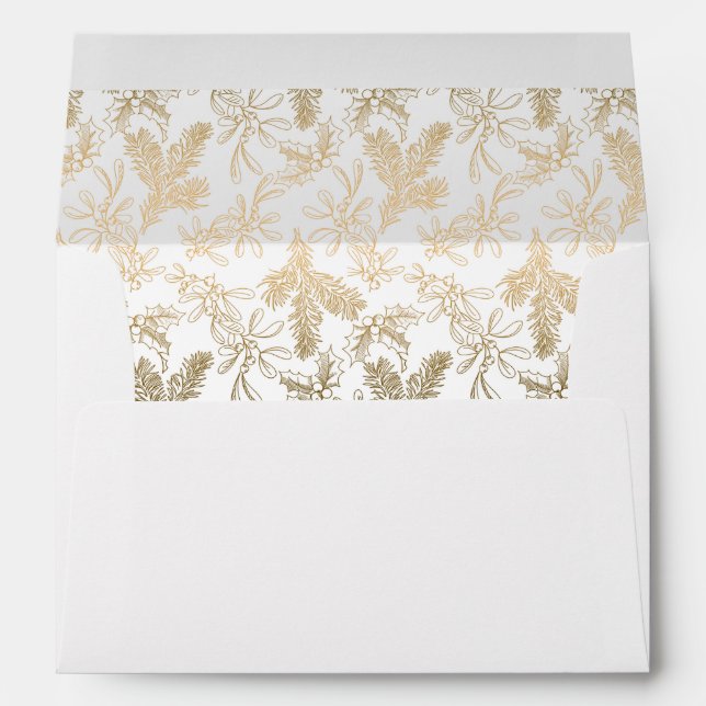 Golden Elegance Engraved Holly, Pine and Mistletoe Envelopes (Back (Bottom))