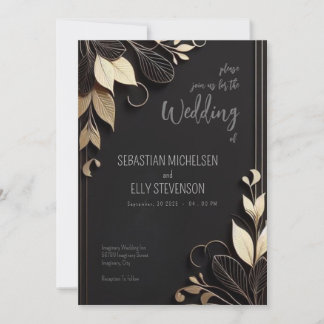 Golden Elegance Floral Wedding Invitation