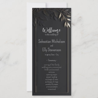 Golden Elegance Floral Wedding Pragram Flat Card
