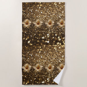 Golden Elegance: Gold Hibiscus Shimmer Beach Towel