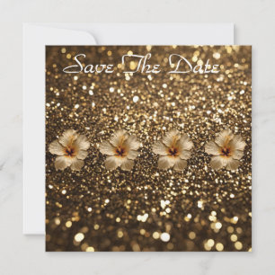 Golden Elegance: Gold Hibiscus Shimmer Save The Date