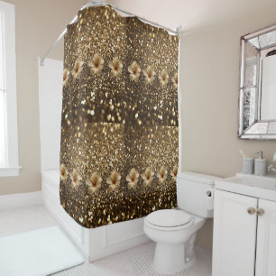 Golden Elegance: Gold Hibiscus Shimmer Shower Curtain