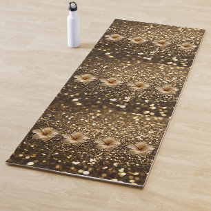 Golden Elegance: Gold Hibiscus Shimmer Yoga Mat