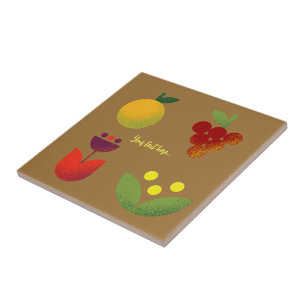 Golden Elegance Modern Floral Fruit  Ceramic Tile