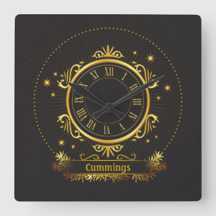 Golden Elegance Personalised Name Sq. Wall Clock