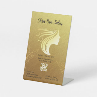 Golden Elegance Salon Pedestal Sign