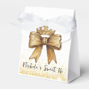 Golden Elegance: Sweet 16 Crown & Bow Glitter Favour Box
