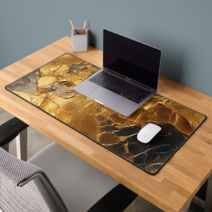 Golden Elegance Textured Marble Desk Mat
