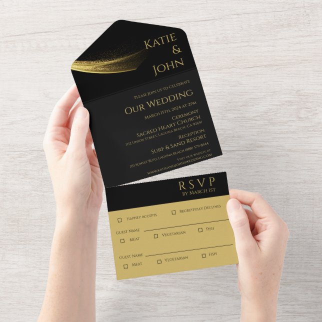 Golden Elegance-Wedding All In One Invitation (Tearaway)