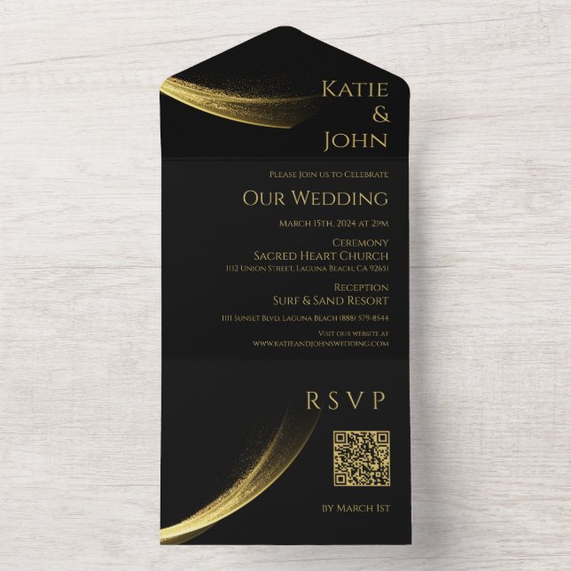Golden Elegance-Wedding QR code- All In One Invitation (Inside)
