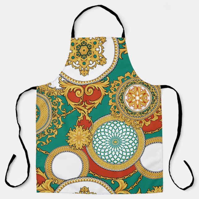 Golden Elegant Arabesque Background Apron (Front)
