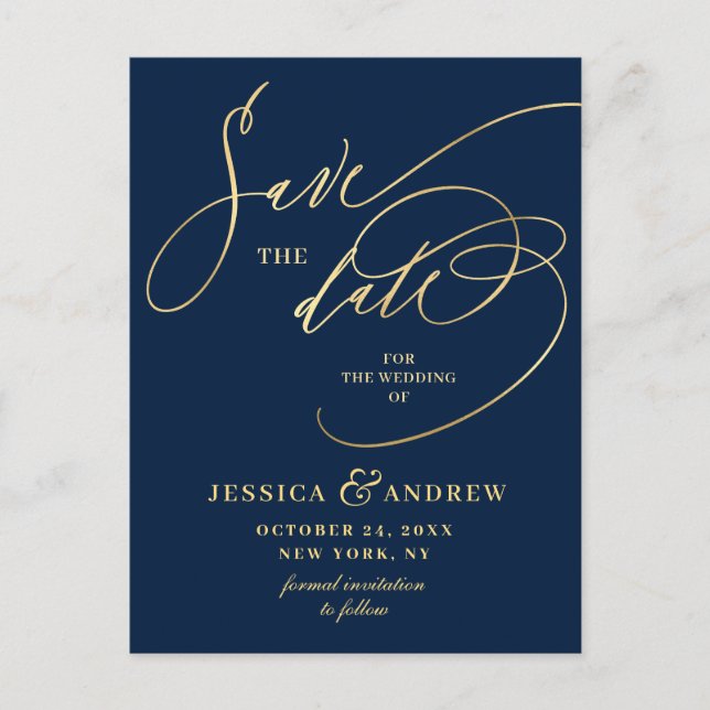 Golden Elegant Calligraphy Wedding Save the Date   Postcard (Front)