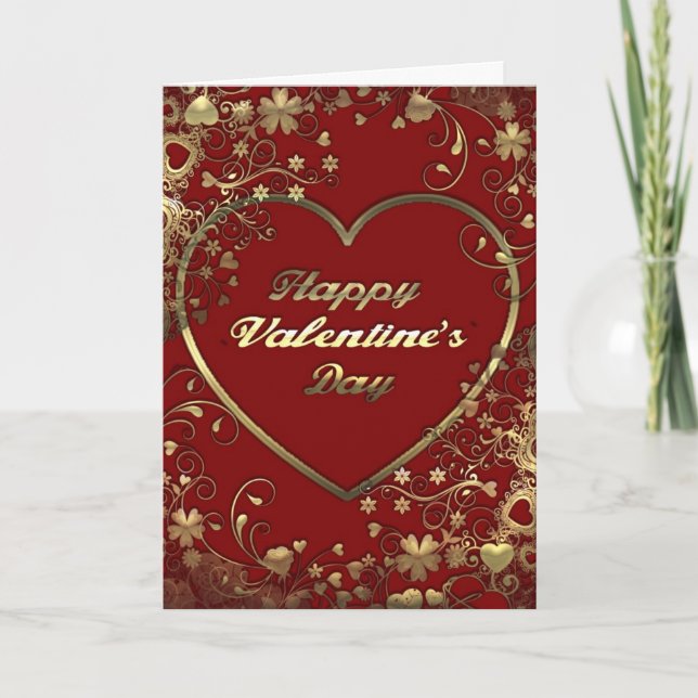Golden Elegant Floral Valentine Card (Front)