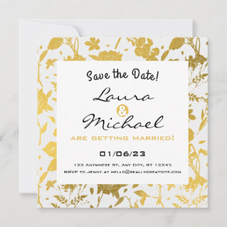 Golden Elegant Floral Wedding Invitation