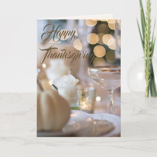 Golden Elegant Happy Thanksgiving Holiday Card (Front)