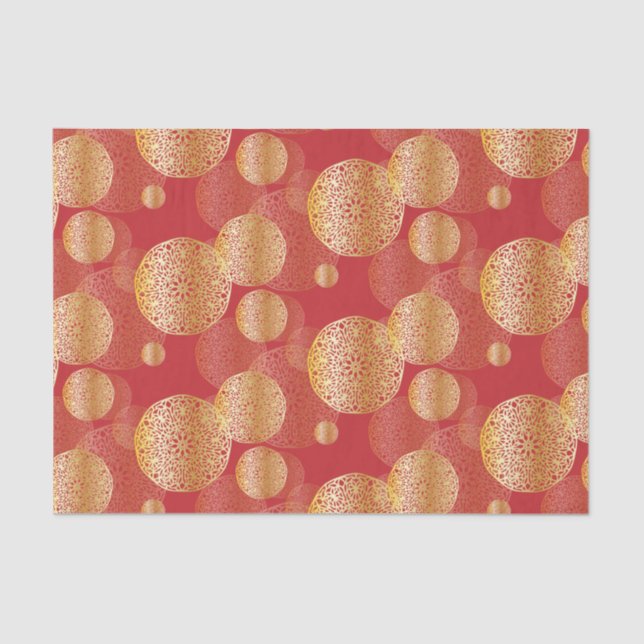 Golden Elegant Splendid Oriental Ornaments Pattern Tissue Paper (Front)