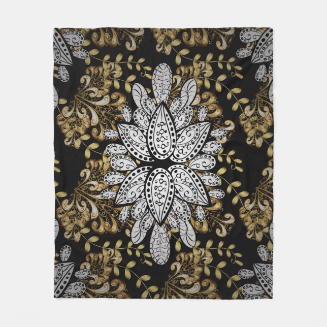 Golden element on black background. Golden black f Fleece Blanket (Front)