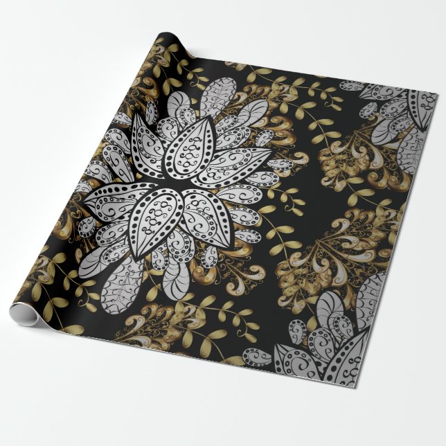 Golden element on black background. Golden black f Wrapping Paper (Unrolled)