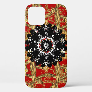 Golden element on red background. Vintage illustra iPhone 12 Case