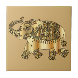 Golden Elephant Ceramic Tile