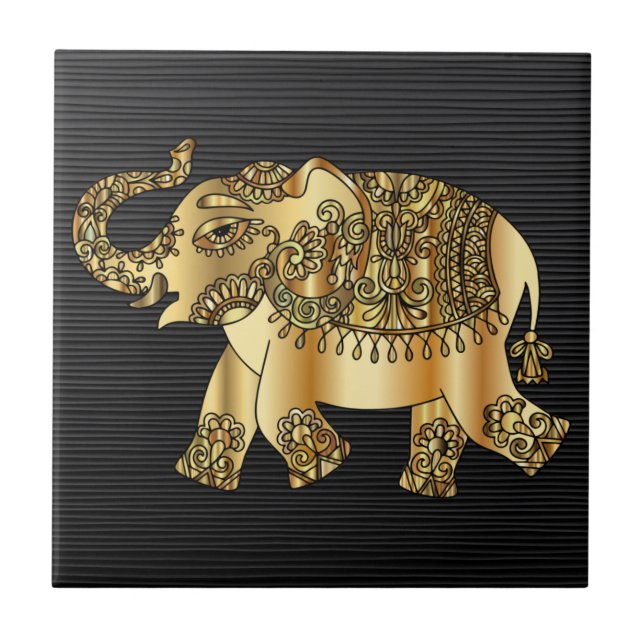 Golden Elephant Ceramic Tile (Front)