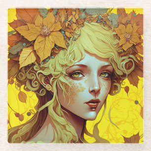 Golden Elf Fairy Fae Fantasy Art Glass Coaster