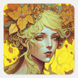 Golden Elf Fairy Fae Fantasy Art Square Sticker