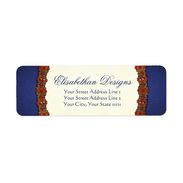 Golden Elizabethan Tudor Damask Jewel Return Address Label (Front)