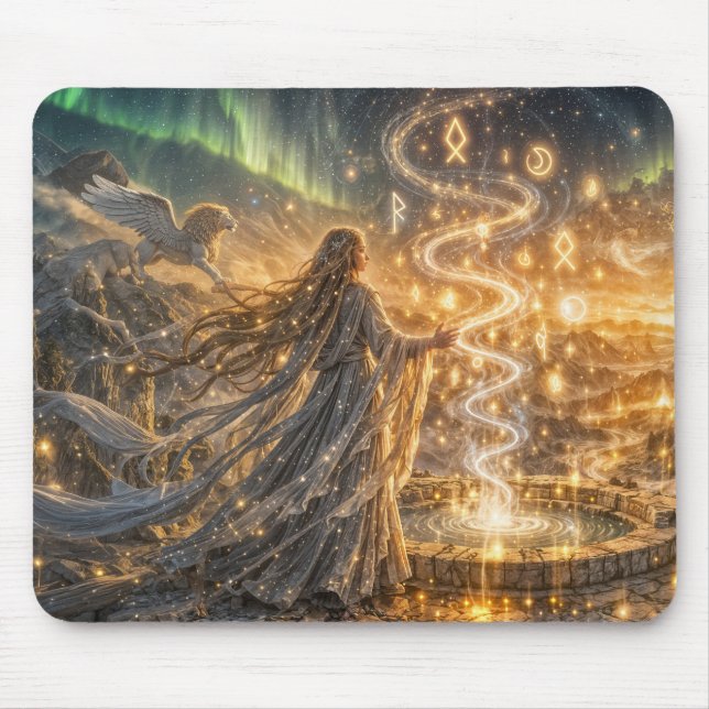 Golden Elven Fantasy Light – Impressionist Fantasy Mouse Pad (Front)