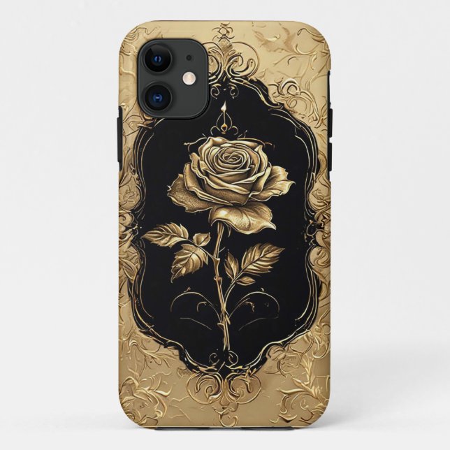 Golden Embellished Rose Decoration Case-Mate iPhone Case (Back)