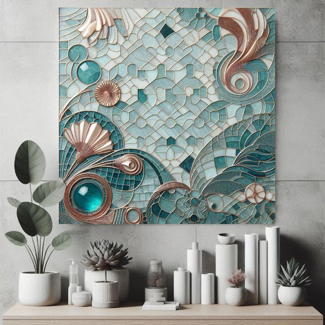 Golden Embellishment Aqua Blue Bubbles Mosaic Cool Ceramic Tile (Golden Embellishment Aqua Blue Bubbles Mosaic Cool Ceramic Tile)