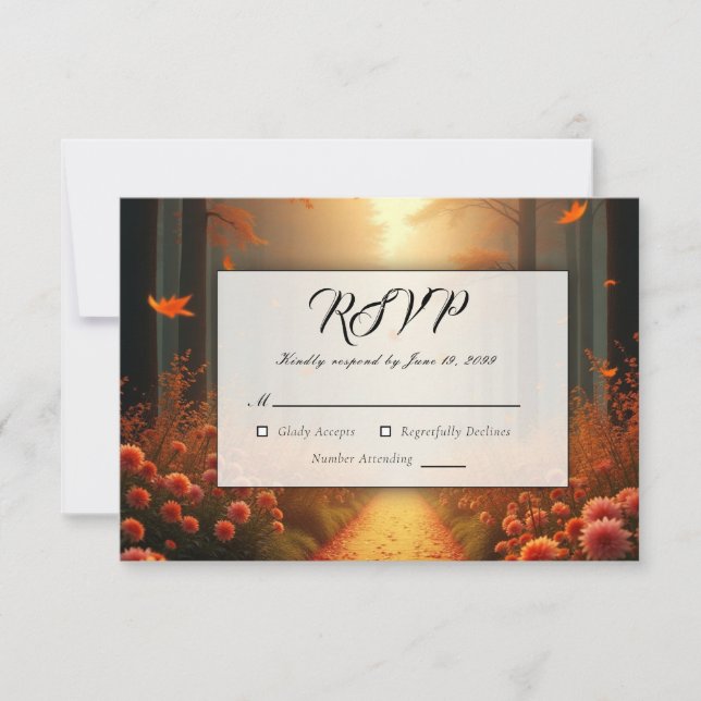 Golden Ember Autumn Woodland Stroll RSVP Card (Front)