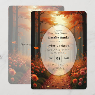 Golden Ember Autumn Woodland Stroll Wedding Invitation