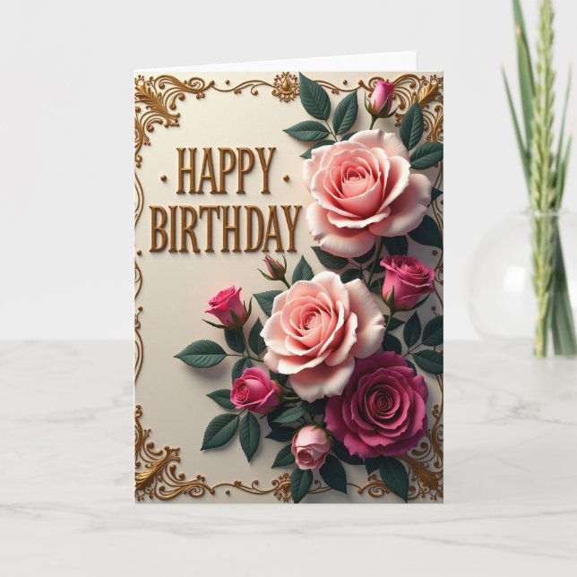 Golden Embossed Birthday Card (Front)