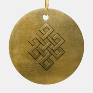Golden Embossed Endless Knot Ceramic Tree Decoration
