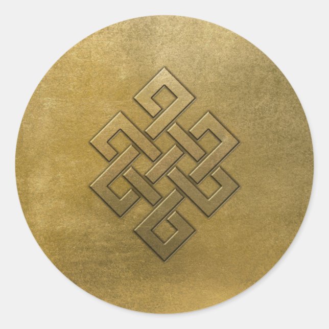 Golden Embossed Endless Knot Classic Round Sticker (Front)