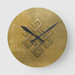 Golden Embossed Endless Knot Round Clock