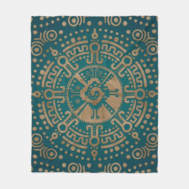 Golden Embossed Hunab Ku Mayan symbol Fleece Blanket (Front)