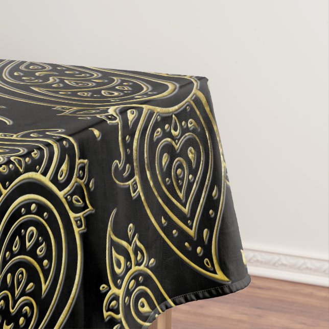 Golden Embossed Paisley pattern on black Tablecloth (In Situ)