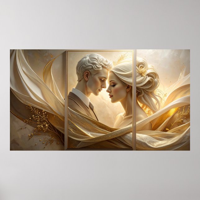 Golden Embrace: Ethereal Couple Portrait in Silk a Poster (Front)