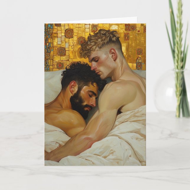 Golden Embrace of Two Men Card (Front)