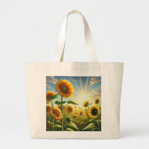 Golden Embrace Sunflower Large Tote Bag