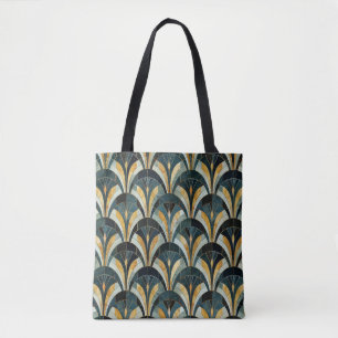 Golden Emerald Art Deco Fan Patterned Tote Bag