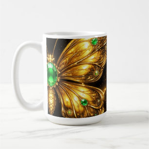 Golden Emerald Crystal Butterfly Coffee Mug