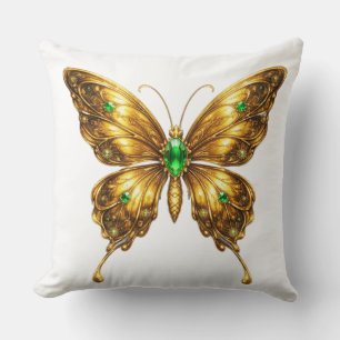 Golden Emerald Crystal Butterfly Cushion