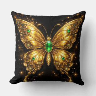 Golden Emerald Crystal Butterfly Cushion