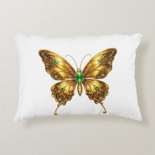 Golden Emerald Crystal Butterfly Decorative Cushion